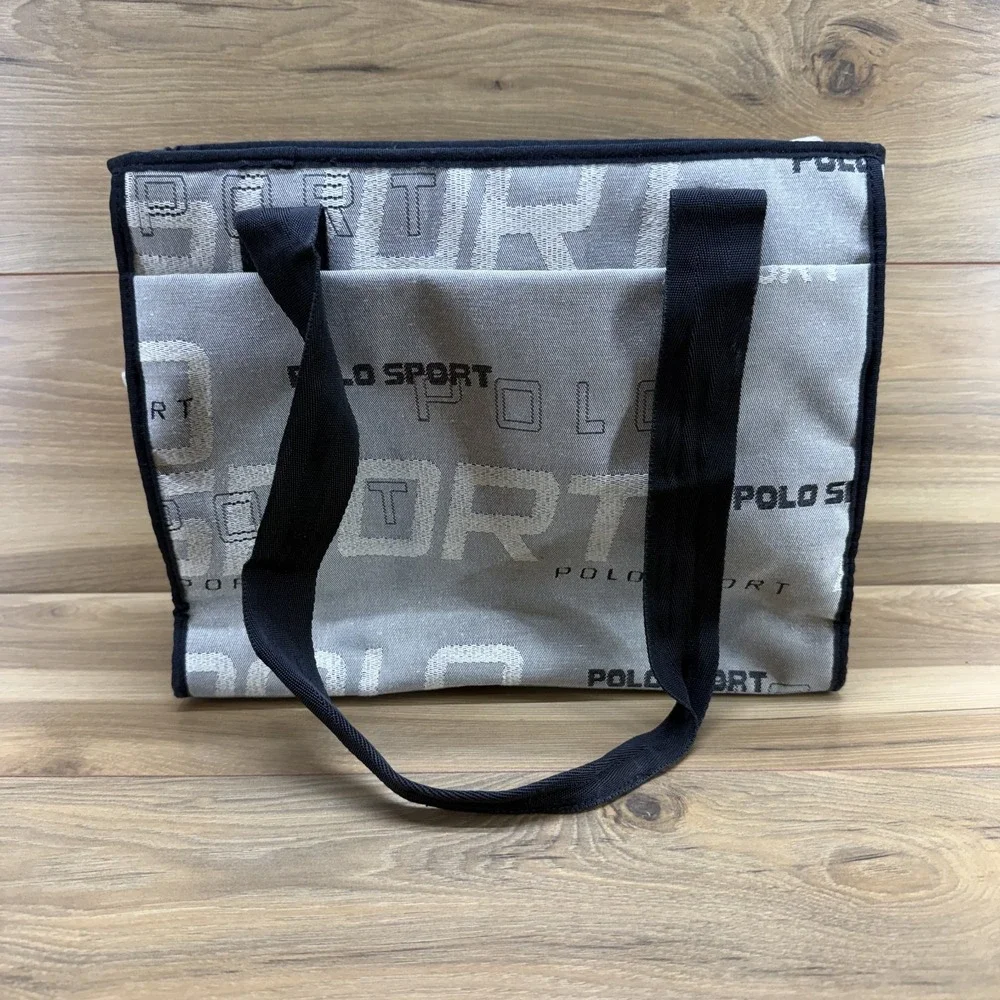 Polo Sport Vintage 90's Medium Zip Tote Gray Signature Script Travel School Bag